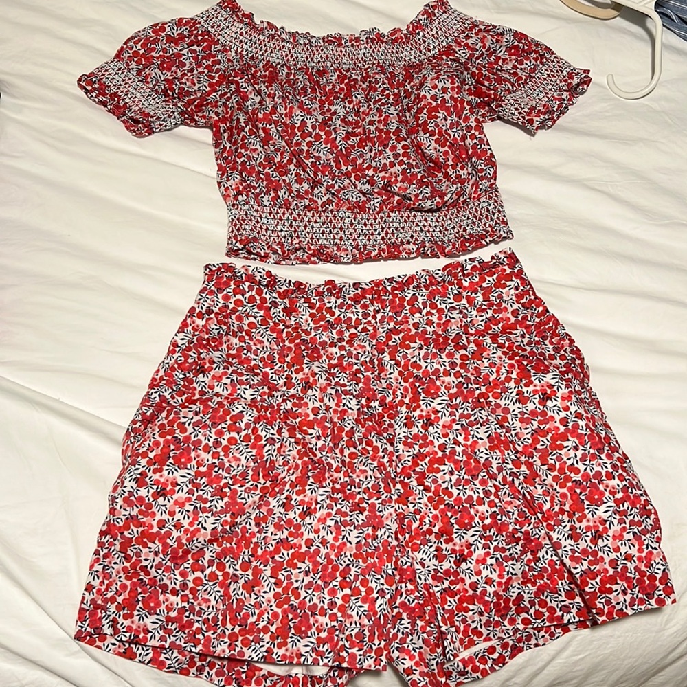 J Crew Liberty London Cotton Poplin crop top and shorts set.